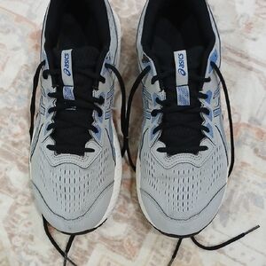 ASICS Gray and Black Sneakers with Blue Highlights